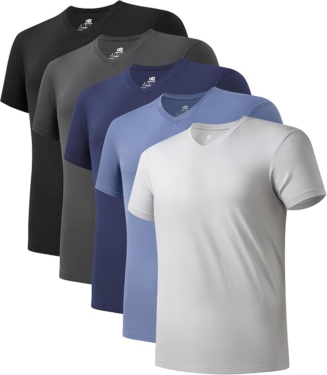 DAVID ARCHY Men's Bamboo Rayon Moisture-Wicking V-Neck Undershirt 3 or 5 Pack | T-Shirts is Breathable, Soft and Lightweight, with A Stay-Tucked Fit for Lounge, Layering and Work