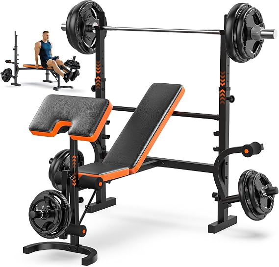 Fostoy 800lbs 8-in-1 Adjustable Weight Bench–Home Gym Multi-Function Trainer with Lat Pulldown, Leg Extension/Curl, Barbell Press & Preacher Curl Pad, Adjustable Seat for Full-Body Strength Training
