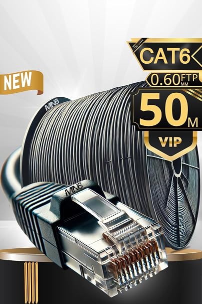 MN6 M108XF Cat6 FTP Ethernet Kablosu 50 Metre Dış Mekan UV Korumalı, Parazit Önleyici, Çift Katmanlı PE+PVC Koruma, 23AWG 0.60mm RJ45 İnternet Kablosu