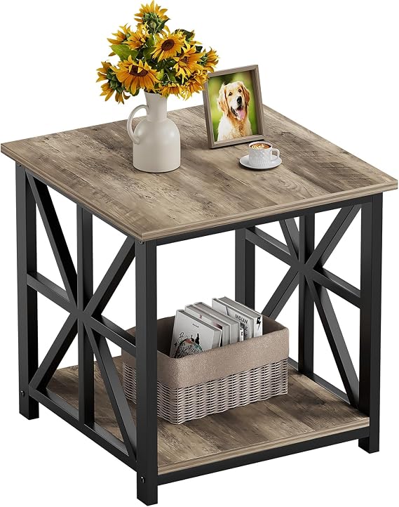 GreenForest Side Table 50cm 2-Tier Storage for Living Room, Grey