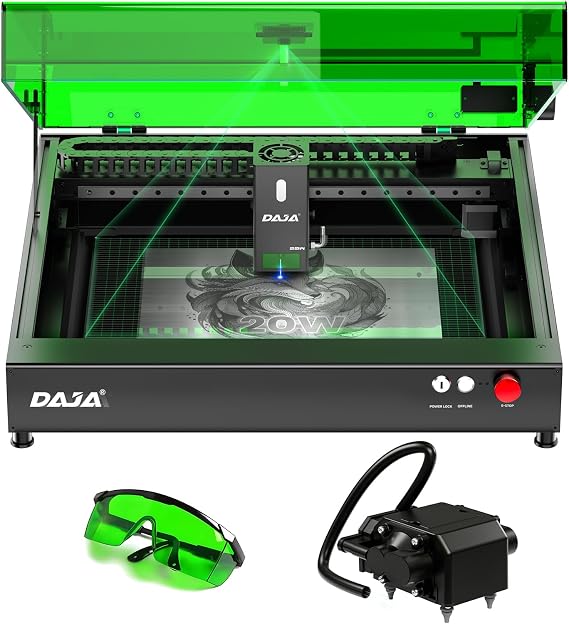 DAJA A8 20W Diode Laser Engraver Machine with Air Assist Laser Cutter | 600mm/s Speed Beginner-friendly Class 1 Safety Laser Engraver Smart 16MP Cameras for Wood and Metal, Acrylic