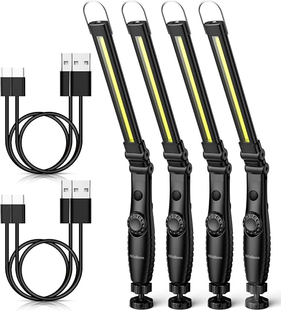 LED Work Light,800 Lumens Foldable Rechargeable Cob Work Light with Magnetic Base& Hook, 360Swivel Flashlight, USB Cable for Car Repair, Home, Garage, Emergency and Outdoor Camping (4 Pack)