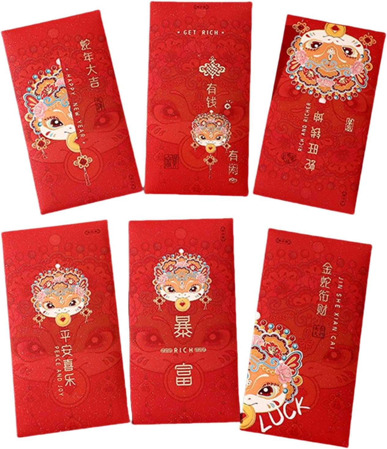 6 Pieces Traditional New Year Money Packets Cartoon 2025 Snake Themed Redness Envelopes Chinese Spring Festival Hongbao