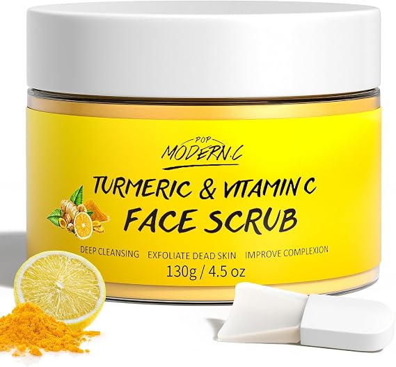 Face Scrub Turmeric and Vitamin C, Facial Peeling Cream Organics Microdermabrasion Facial Scrub, Brightening Exfoliating Clears Blackheads, Strawberry Extract Exfoliator Improve Dark Spot Acne