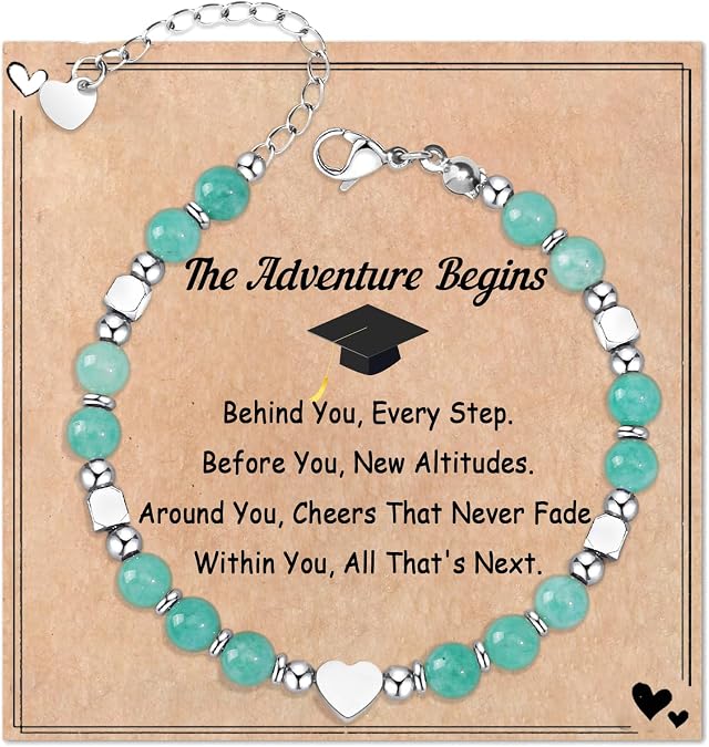 Graduation & Back to School Gifts for Girls, Natural Stone Beaded Bracelet with Inspirational Quote Card, Jewelry for Daughter Granddaughter Niece Student