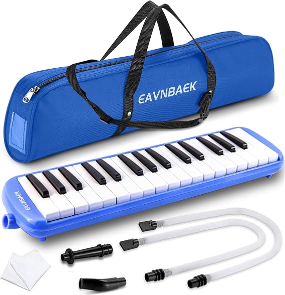 Eavnbaek 32 Keys Melodica Instrument, Soprano Melodica Air Piano Keyboard Pianica with 2 Soft Long Tubes, 2 Mouthpieces Tube and Carrying Bag for Student Beginners Adults Gift (Blue)