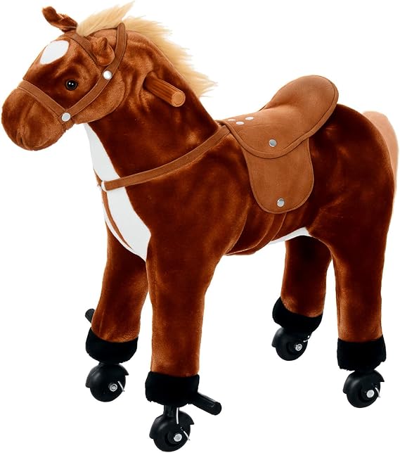 HOMCOM Plush Walking Horse Ride On Toy Rocking Horse for 2+ 50cm Tall Brown