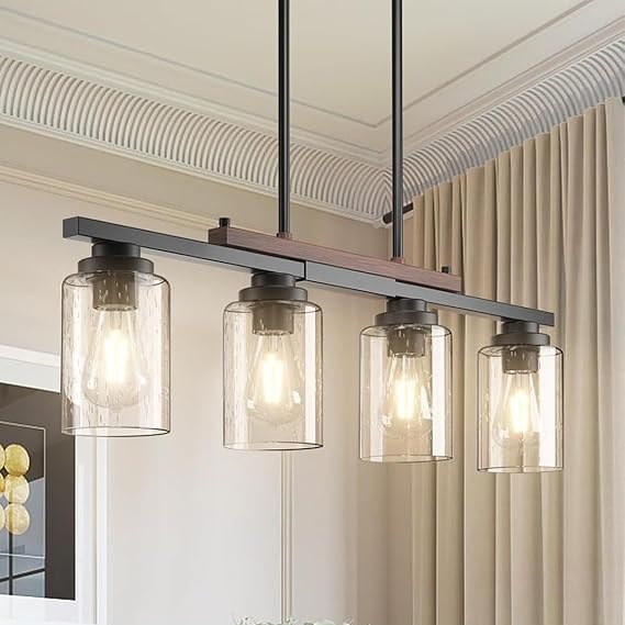 Black Modern Ceiling Lights,E27 Farmhouse Ceiling Lights Living Room,60W Metal Glass Industrial Lamp Shades Ceiling for Kitchen Island Bedroom Dining Room Hallway,4 Light No Bulb [Energy Class F]