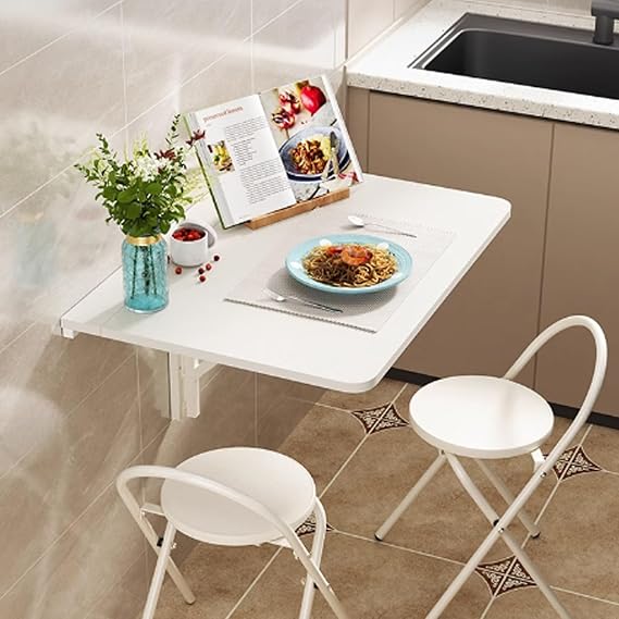 Wall Mounted Folding Dining Table Space Saving,Wall Mounted Desk Folding,Folding Wall Mounted Table,Floating Desk with Iron Bracket,Workbench Floating Table Hanging Computer Desk