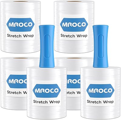 MROCO Stretch Wrap Film 5 x 1000ft with 2 Handles, 6 Rolls 80 Gauge Plastic Shrink Wrap for Moving Furniture & Pallet Wrap, Industrial Mini Clear Heavy Duty Shrink Film Roll for Moving & Storage