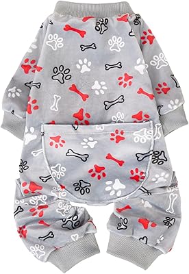 PUPTECK Soft Fleece Dog Pajamas for Small Medium Dogs, Dog Onesie Puppy Sweaters Clothes Jumpsuit Pjs, Cute Jammies Cat Coat Pet Costume Apparel