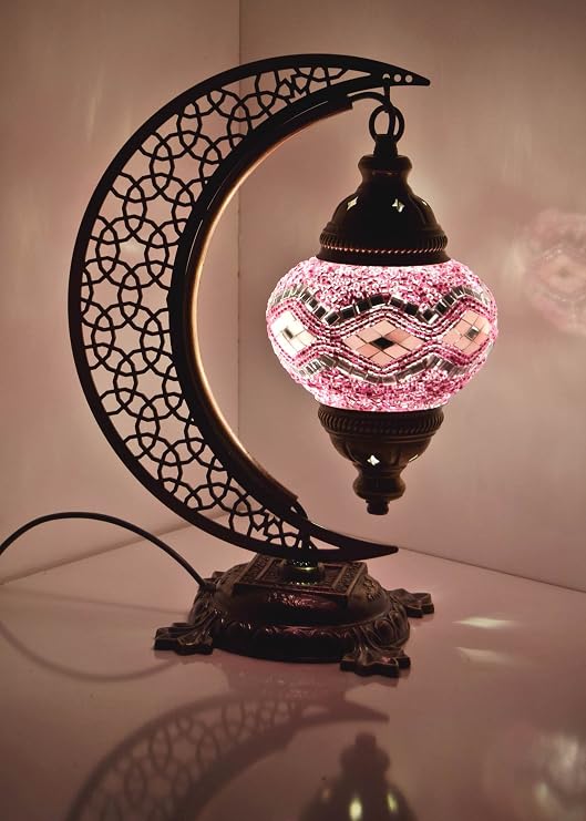 Türk Mozaik Masa Lambası Hilal,Osmanlı Abajur Otantik Lamba, Mozaik Masa Lambası, Model21