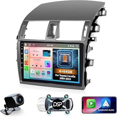 Hikity for Toyota Corolla 2009-2013 Android 13 Car Stereo Wireless Carplay, 8 Core 464GB 9 Inch IPS Touchscreen Android Auto Car Radio Receiver with 59 Themes Customize APPs Support GPS Navigation