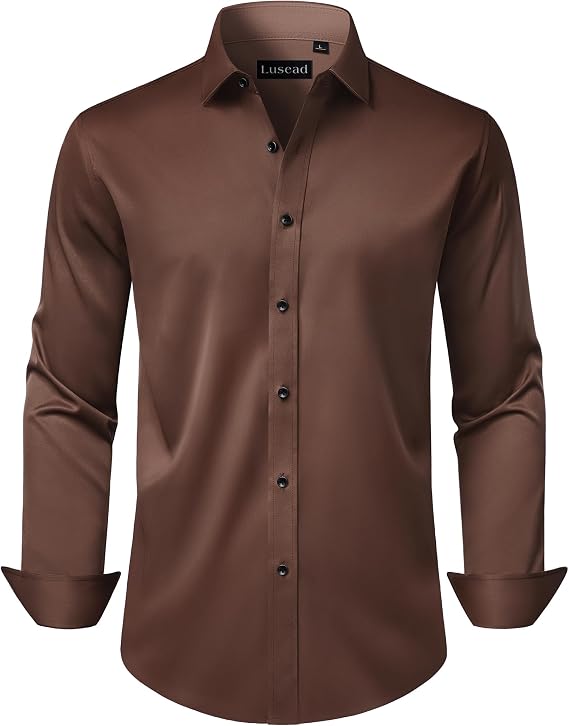 Men's Dress Shirts Long Sleeve Stretch Wrinkle Free Wedding Formal Business Button Down Shirt