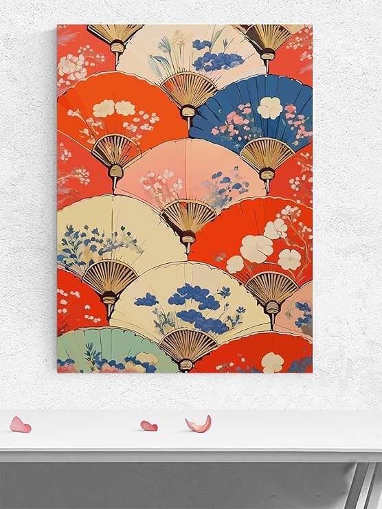 Postermanya Fan Flora, Yelpaze Çiçekleri, Japon Sanatı Sanatsal Poster - Afiş - Dekorasyon