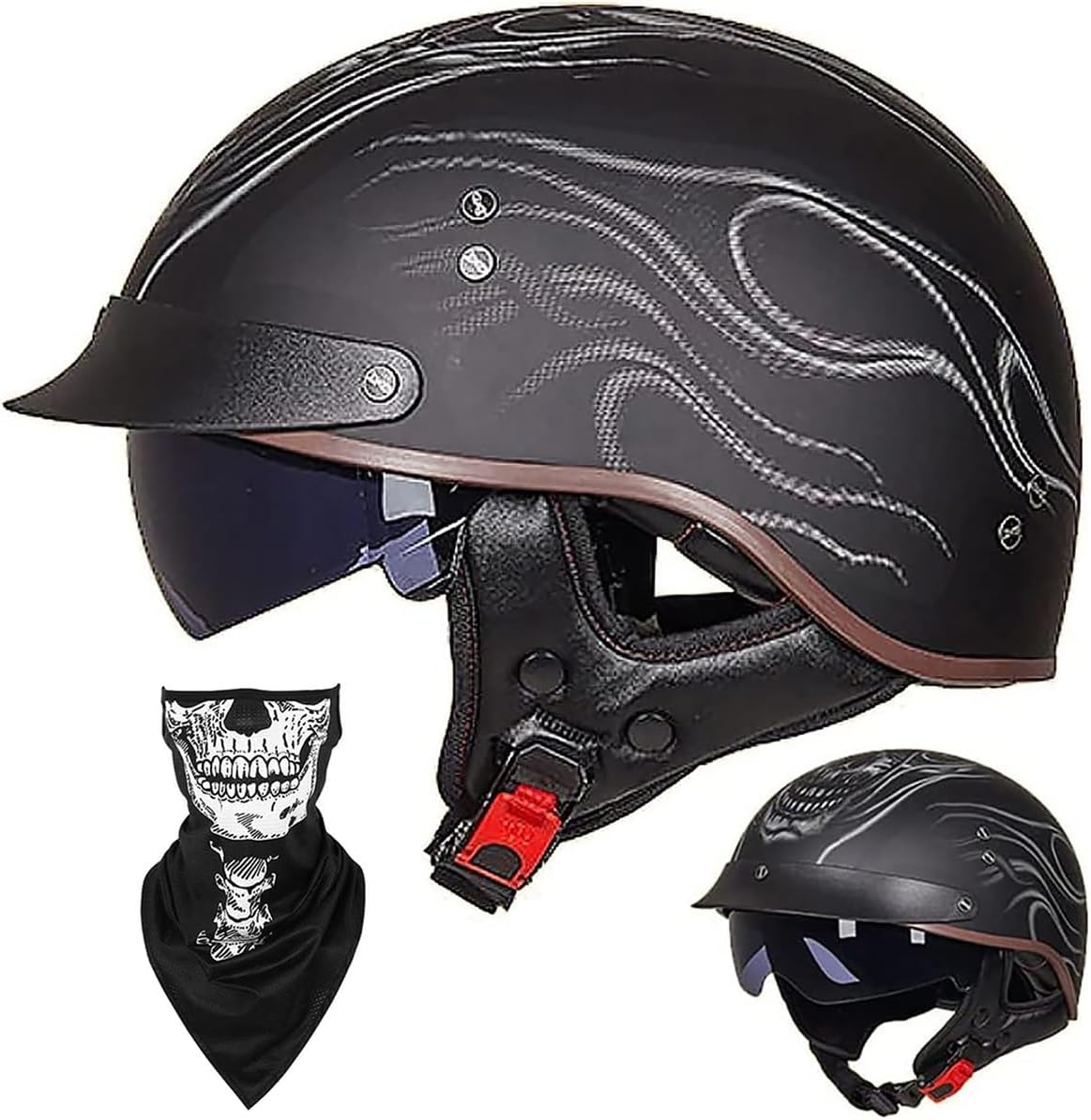 Half Helmet Open-Face Helmet Brain - Cap Cruiser Chopper Scooter Pilot Jet Helmet DOT+ECE Certified Personality Retro Harley Motorcycle Helmet Vintage Motorcycle Helmet(D,M=(57~58cm))