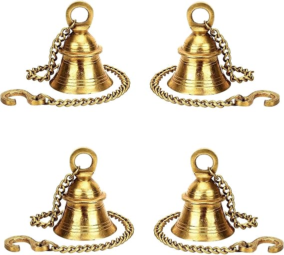 UAPAN Brass Hanging Bell with Chain (4 Nos)