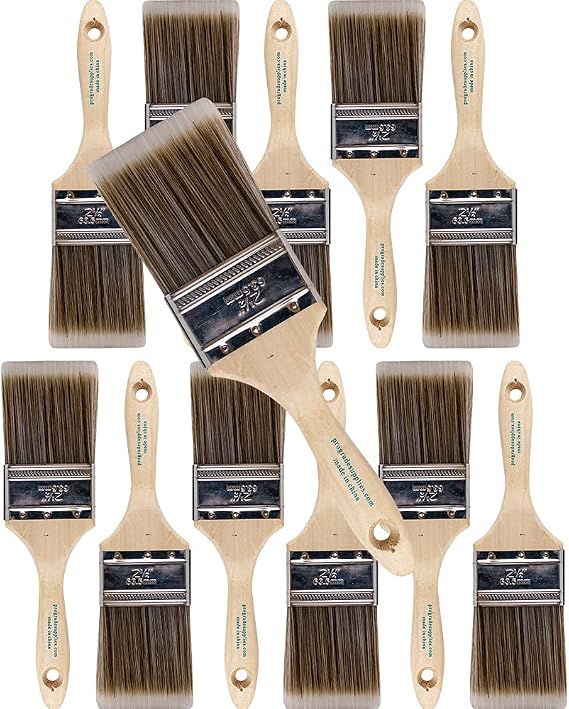 Pro Grade Paint Brushes, 2.5 Inch Flat Paint Brush, Walls & Trim, 12 Pack