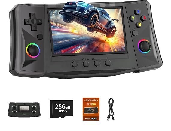 RegiisJoy R50 Ultra 50000 in 1 Handheld Game Console, 4.5 Inch IPS Screen Retro Gaming Consoles Main Emulators, Portable Mini Pocket Arcade 4000mAh Battery,256G TF Card,Linux System