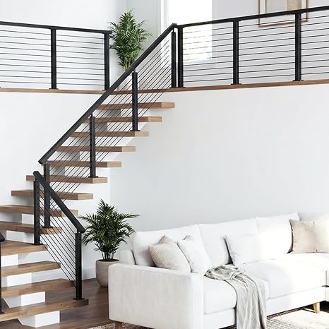 36" Deck Stair Railing Post Kits Include 6'6'' Cable Railing Handrail w/Connector, 3Pack Stair Posts, 4Pack Level Posts, 500FT Stainless Steel Wire Rope, Black Swageless Cable Railing Kit