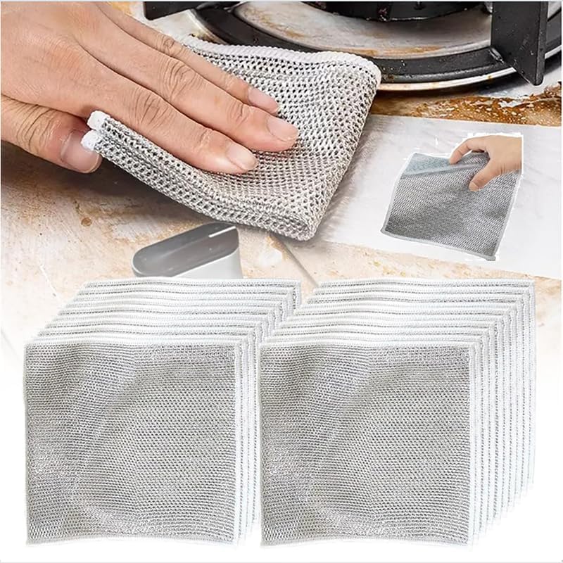 Multipurpose Wire Dishwashing Rags,Wire Dishwashing Rag for Wet and Dry Dish, Metal Wire Dishwashing Cloths Towels Scrubs Cleans Non-Scratch Wire Dishcloth for Dishes, Kitchen Sinks (20 Pack)