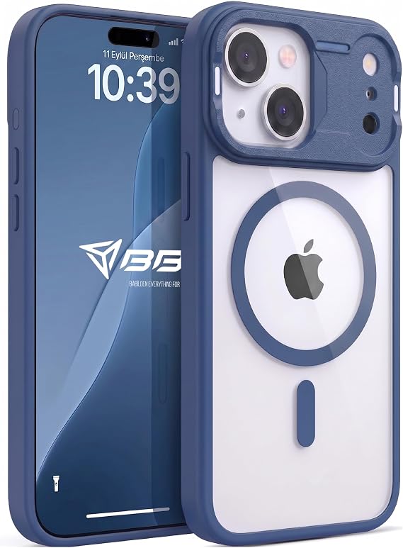 Babilden iPhone 15 İçin Kılıf Mat Şeffaf Magsafe İle Uyumlu Premium Koruyucu Darbe Emici Silikon Kenarlar Kamera Korumalı (Lacivert)