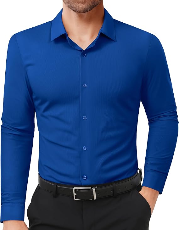 Lion Nardo Slim Fit Dress Shirts for Men Stretch Muscle Fit Long Sleeve Dress Shirts Wrinkle Free Formal Button Down Shirts
