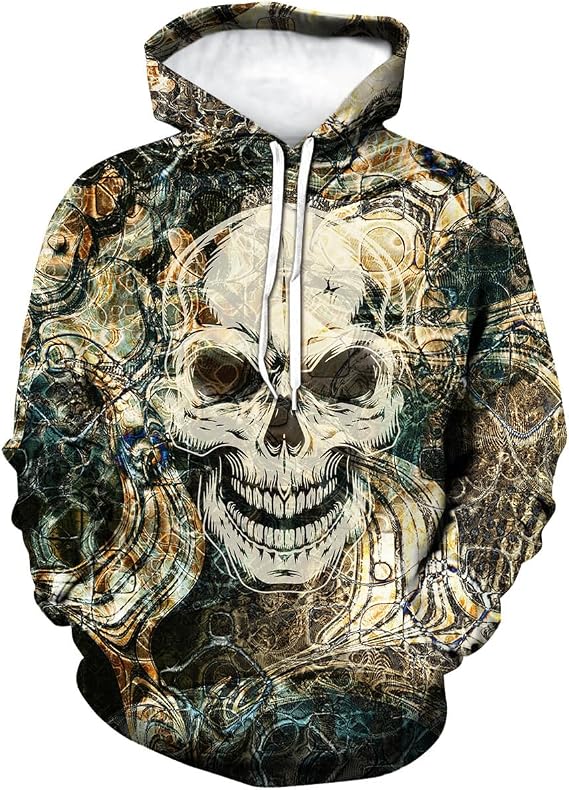 Mens Skull 3D Graphic Print Hoodie Sweatshirts Pullover Tops with Pocket