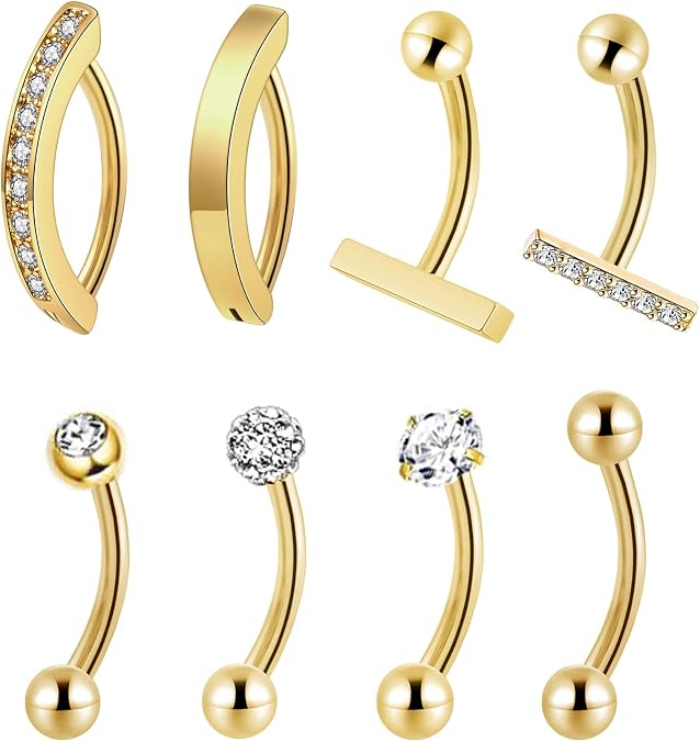 8PCS 14G Clicker Belly Button Rings for Women Stainless Steel Navel Rings Reverse Tiny Belly Rings Body Piercing Set