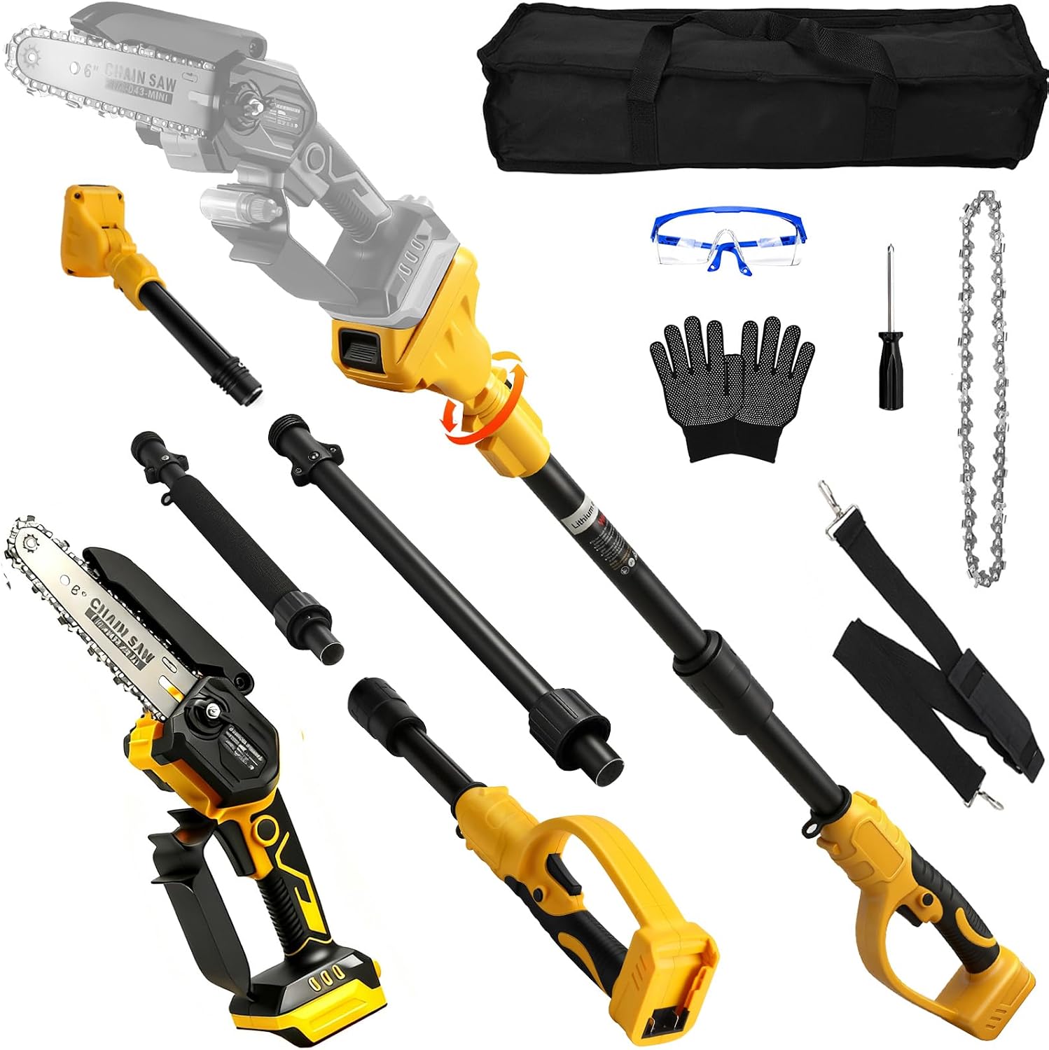 6 Inch Brushless Pole Saw for Dewalt 18V Battery No Battery, Power Electric Chainsaw with Extension Pole, 15 Feet Max Telescopic Reach, for Tree Pruning Branch Cutting