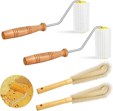 2 Pcs Honey Extractor Uncapping Needle Roller, Beekeeping Honey Extractor Equipment with 2 Pcs Cleaning Brush, Idea for Beekeeper Honeycomb Beekeeping Tool