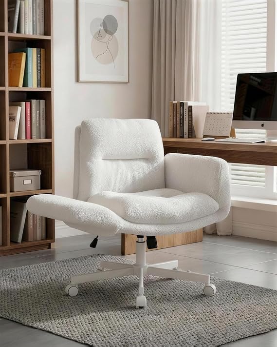 Karl home Flip Armrest Office Chair,Ergonomic Criss Cross Desk Chair(White)