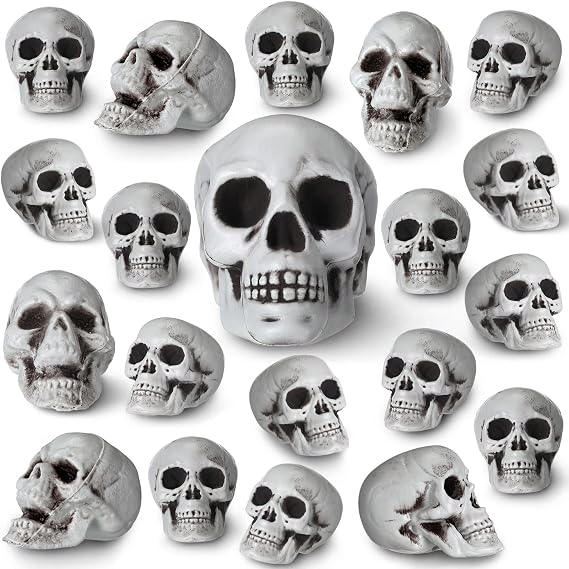 20 Pcs Aoirher Halloween Skulls Decor, Plastic Skeleton Heads, Medium