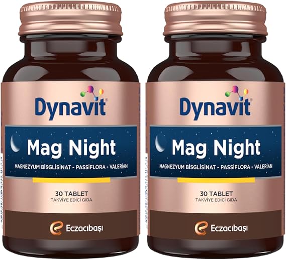 Dynavit Mag Night 30 Tablet – Akşam/Gece Magnezyumu - Magnezyum Bisglisinat, Passiflora, Valerian, B6 Vit (2 paketi)
