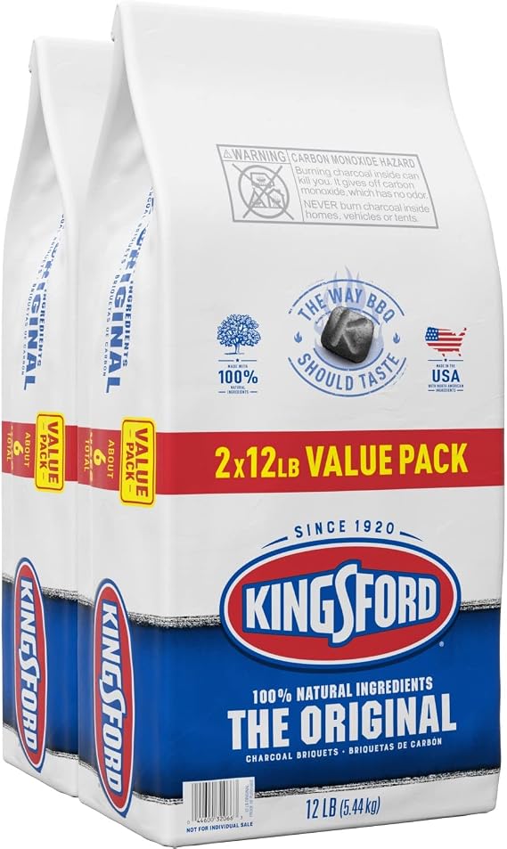 Kingsford Original Charcoal Briquettes, BBQ Charcoal for Grilling 12 Pounds Each (Pack of 2) (Package May Vary)