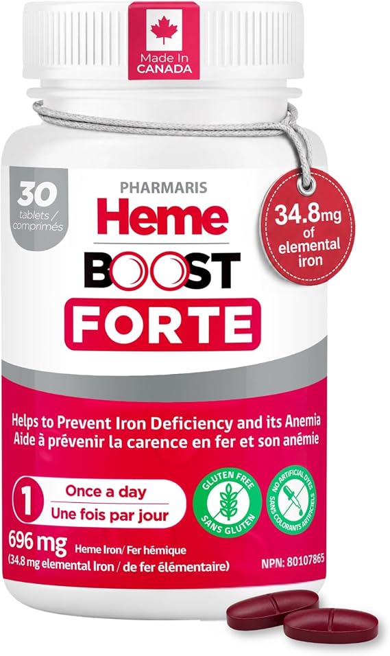 Hemeboost Forte 34.8 mg (696 mg Heme Iron Pills), High Potency Iron Supplement for Women & Men, High Absorption & Gentle on Stomach, Safe for Use in Pregnancy, 30 Tablets