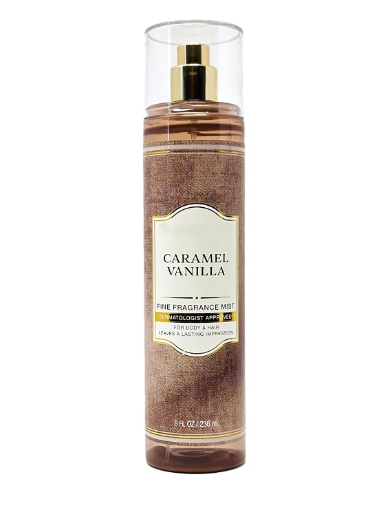 Bath and Body Caramel Vanilla Fine Fragrance Mist 8 fl oz / 236 ml Notes: buttery caramel, melted brown sugar, whipped vanilla cream