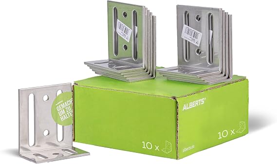 Alberts 851835 Adjustable Angle Bracket | with Slotted Hole | Stainless Steel | 35 x 75 x 65 mm | Set of 10