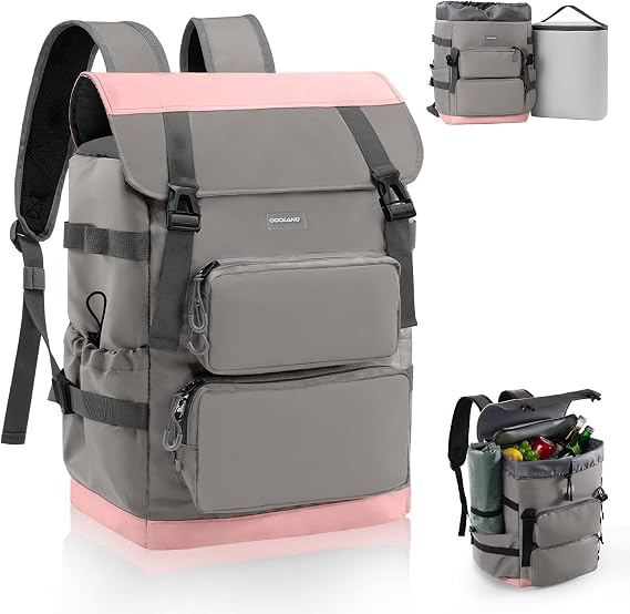 Odoland 2in1 Large Capacity Insulated Cooler Backpack - 26L Storage + 9L Insulated Cooler (20 Cans), 10H Cold Retention, Breathable Comfort, Leak-Proof, for Beach, Picnic, Work, Travel