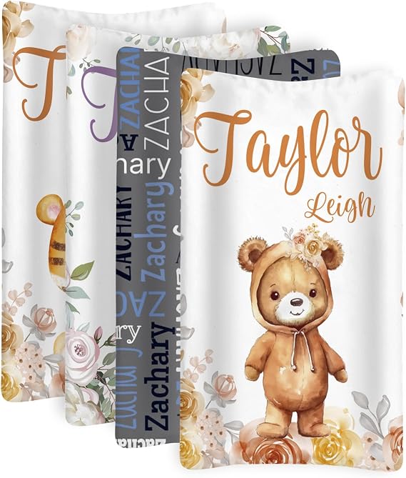 Custom Changing Pad Set - Jersey Knit Comfortable Cozy Ultra-Soft Unisex Diaper Changing Table Covers With Personalized Name For Boys