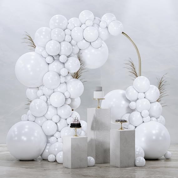 PartyWoo White Balloons 145pcs Matte White Latex Balloons Different Sizes