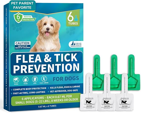 Flea and Tick Prevention for Small Dogs (5 to 22 lbs), Dog Flea Treatment | 6-Month Dog Flea and Tick Treatment Drops, Topical Fast-Acting Dog Flea Treatment for Small Dogs, Dog Flea Prevention