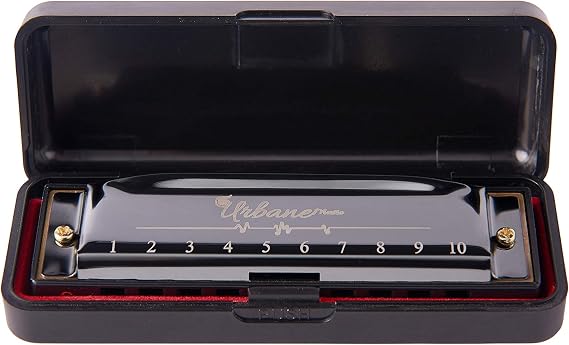 Harmonica 10 Holes 20 Tunes Mouth Organ Blues Deluxe Harmonica, Key of C for Beginner, Adults, Kids Gift, Black