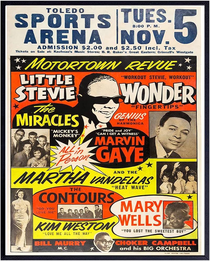 Motown Black Music - African American Wall Art - Black Art - African American Culture - History - Stevie Wonder, Marvin Gaye Concert Posters Wall Decor - Famous History - Afro Wall Art