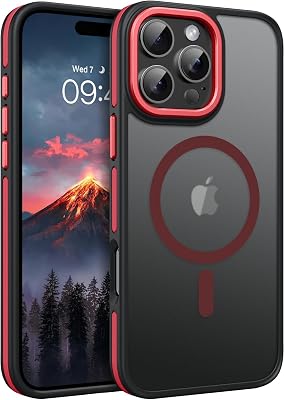 BENTOBEN for iPhone 16 Pro Max Magnetic Case, [Compatible with MagSafe] Translucent Matte Slim Fit Anti-Slip Shockproof Women Men Protective Cover Case for iPhone 16 Pro Max 6.9,RedBlack
