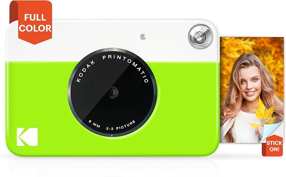 KODAK Printomatic Full-Color Instant Print Digital Camera, Zink 2x3" (5.1x7.5 cm) Sticky-Back Photo Paper, 5MP, Portable, Creative Fun Gift for Birthday, Christmas, Holiday, Green