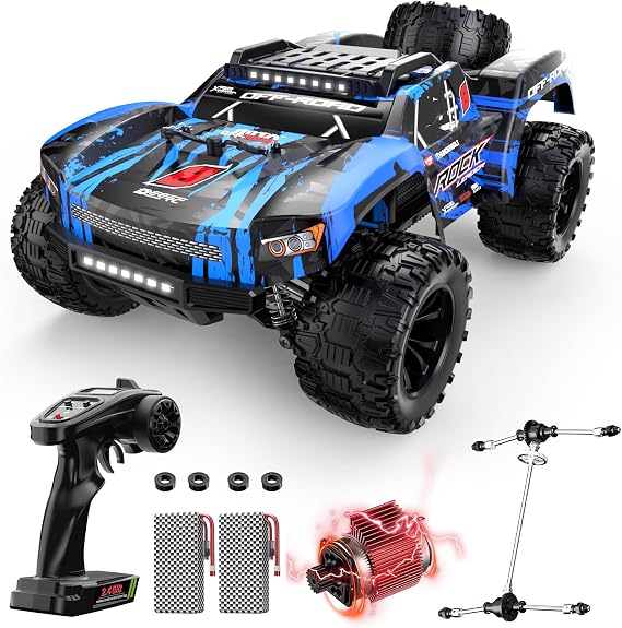 DEERC 1:12 Fast RC Cars 45KPH, 4WD High Speed Short Course RC Truck, Off-Road All Terrain Remote Control Car with 2 Batteries & Spare Tire, 2.4GHz Desert RC Monster Truck for Adults Kids Boys Gift