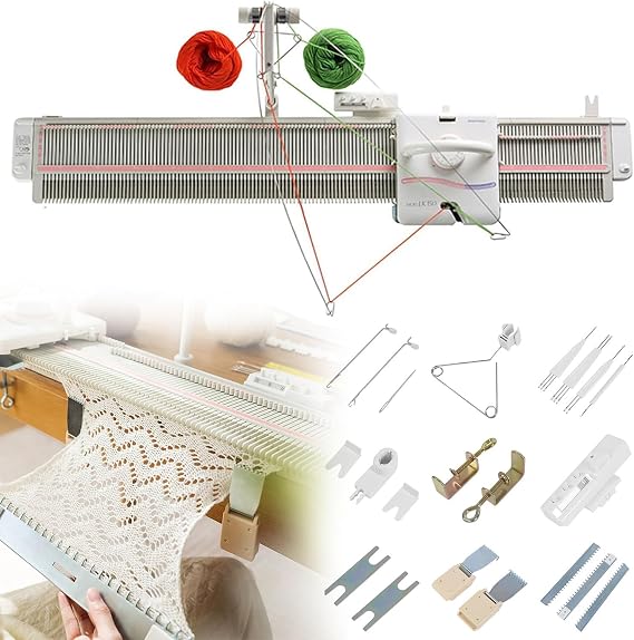 Automatic Knitting Machine, 6.5mm Mid Gauge 150 Stitches Craft Plastic Domestic Knitting Machine with Accessories, Effortless Creating Scarves and Hats