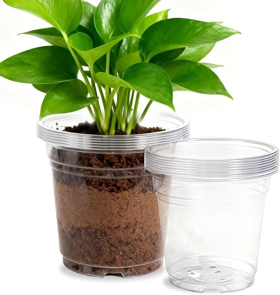 40 Pack10 & 8 Inch Large Clear Nursery Pots with Drainage,Plastic Ideal Seedling Pots and Plant Pots for Plants,Vegetables,Orchids,Aloe,Indoor Outdoor Use