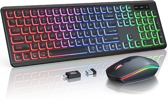 Wireless Keyboard and Mouse Combo with RGB Backlit, Rechargeable